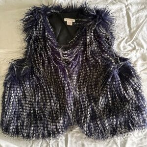 Fur Vest - Gray Blue White Striped